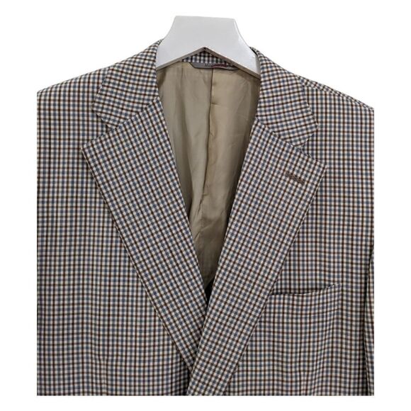LIKE NEW CANALI Italy Men's 100% Wool Plaid Check Brown Two Button Blazer Sz 52L - Picture 2 of 13